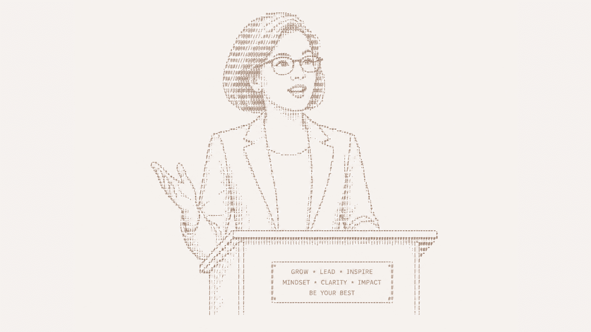 Coach speaking from a lectern reading grow, lead, inspire