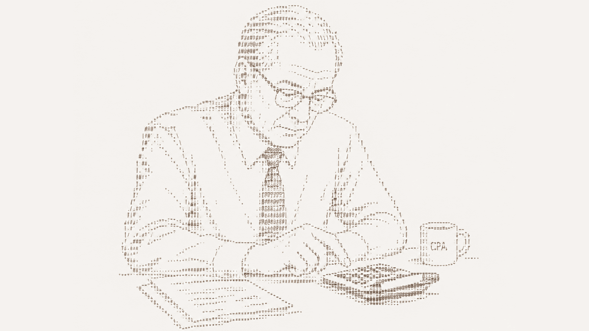 Accountant working through a ledger with a calculator and a CPA mug